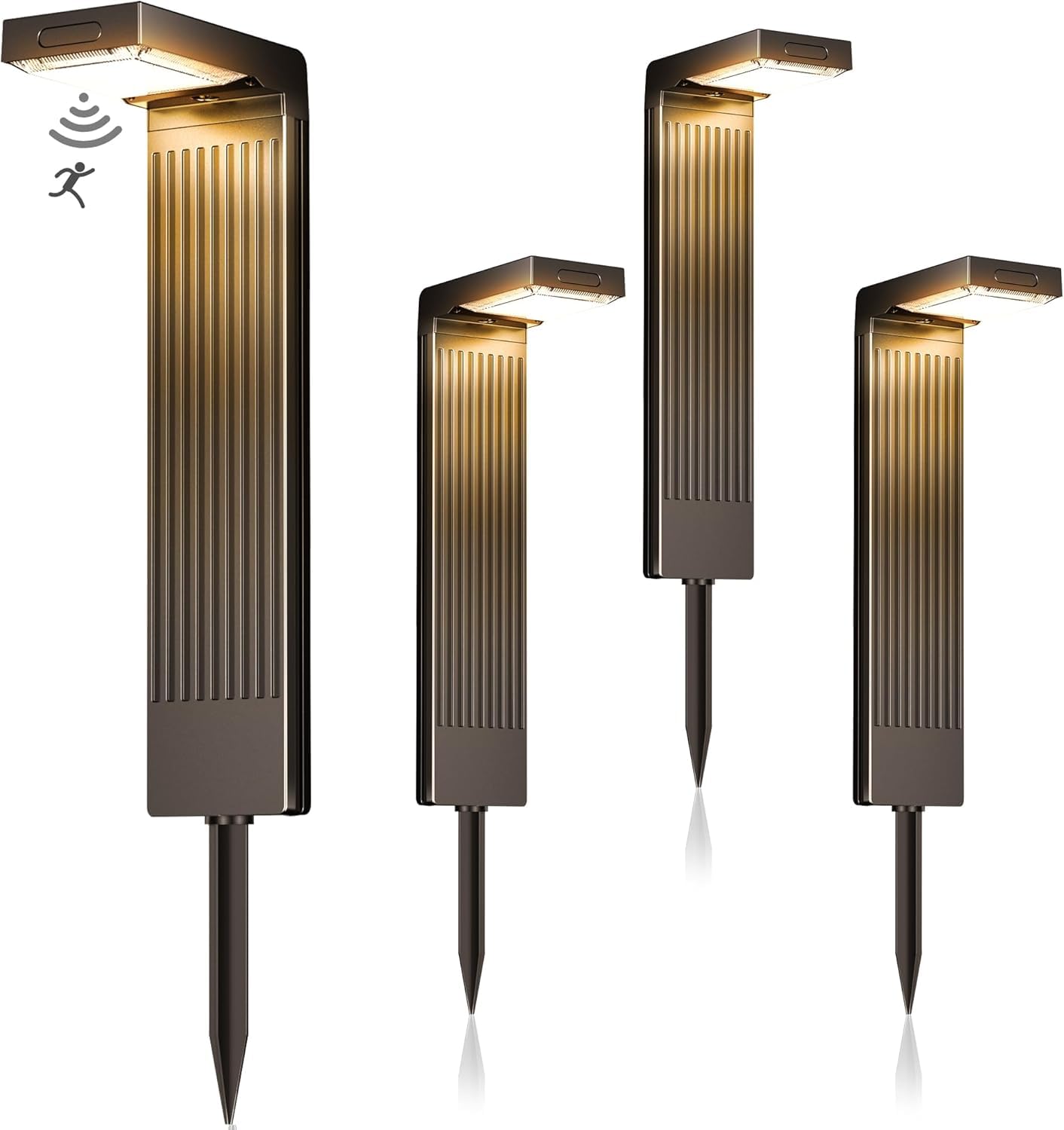 iseeway Solarlampen für Außen 4 Stück, 400LM Garten Solarleuchten mit Bewegungsmelder, 2-Phasen-Farbwechsel (3000K/6500K) LED, IP65 wasserdicht für Hof, Einfahrt & Wege