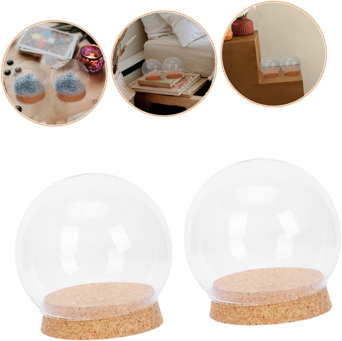 2sets Immortal Flower Glass Dome Cork Elegant Preserved Flower Display Cover for Home Decor Decorative Cloche Base for Desktop Centerpieces for Parties and Festivals image 3