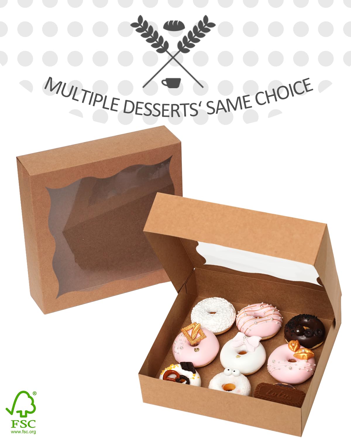qiqee Cajas de pastel marrones con ventana de 12 x 12 x 3 pulgadas, 24 paquetes de cajas de panadería para galletas