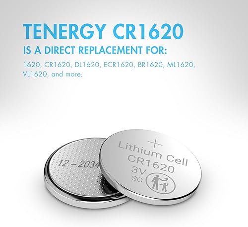 Miniatura 5 de Tenergy Batería de botón de litio CR1620 de 3 V, para llaves de automóvil, relojes, calculadoras, controles remotos, paquete de 5