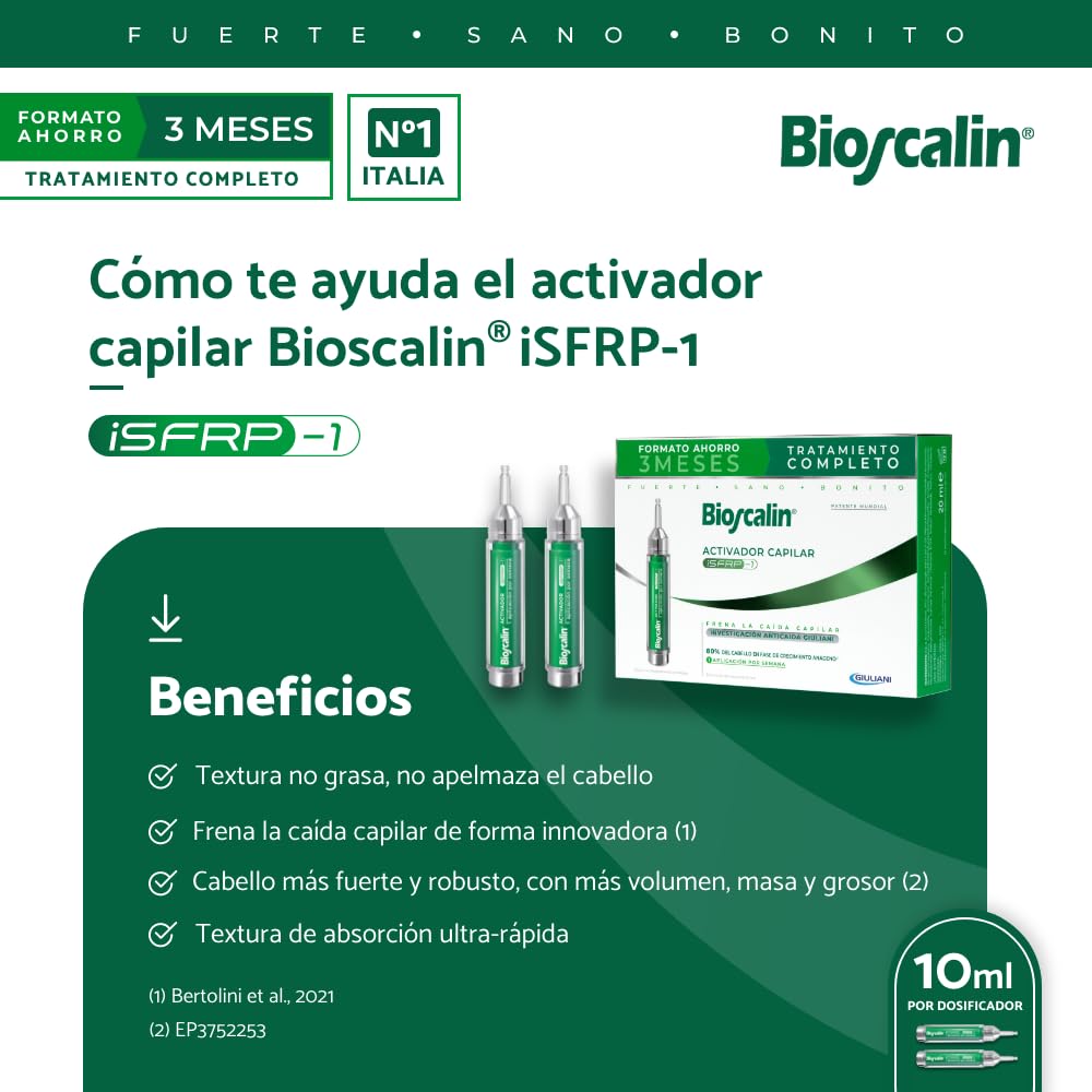 Bioscalin - Activador Capilar iSFRP-1 (2x10ml) - Tratamiento Anticaída de Aplicación Semanal - Tecnología para Mayor Densidad y Volumen Capilar - Formato de Alta Eficacia Unisex