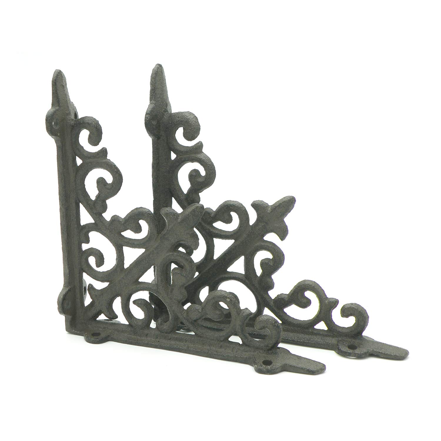 Shelf Support Set 14.5 x 14.5 cm - Wall Bracket Lily Antique Brown Cast Iron