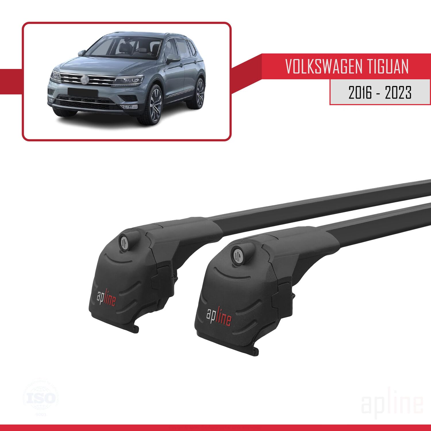 Compatible con Volkswagen Tiguan 2 (AD1) 2016-2023 Modelo Ace-2 Barra de Techo Auto Portaequipajes Barras Transversales Negro Aluminio 2 Barras
