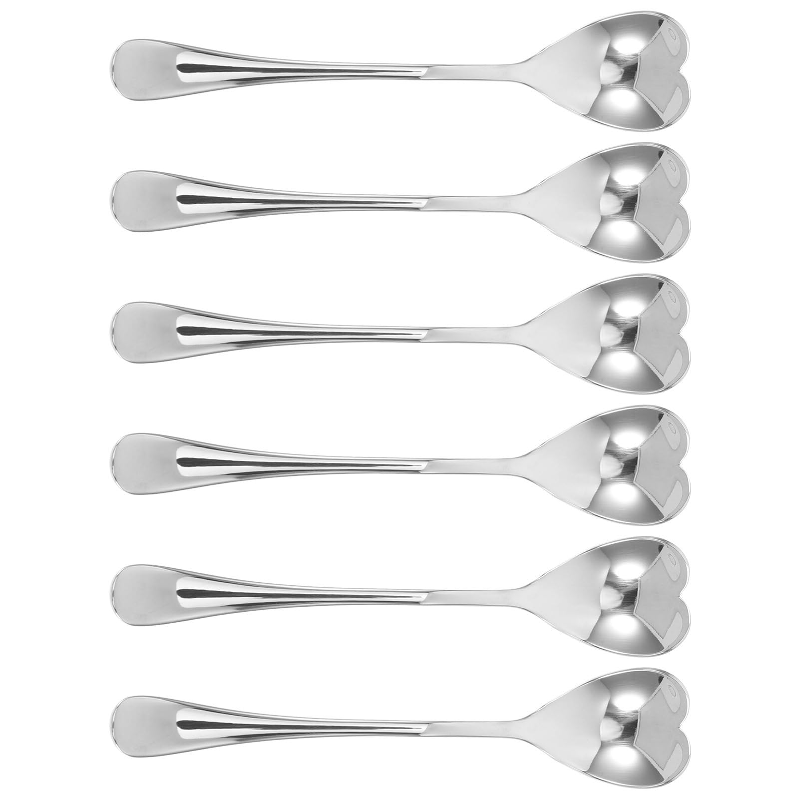 6 Cucharas de Café en Forma de Corazón de Acero Inoxidable Mango Largo, Diseño Creativo y Uso Versátil para Té, Postres y Helados