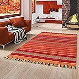 Natur Teppich Bauwolle Kelim Kalleen Rot in 6 Größen