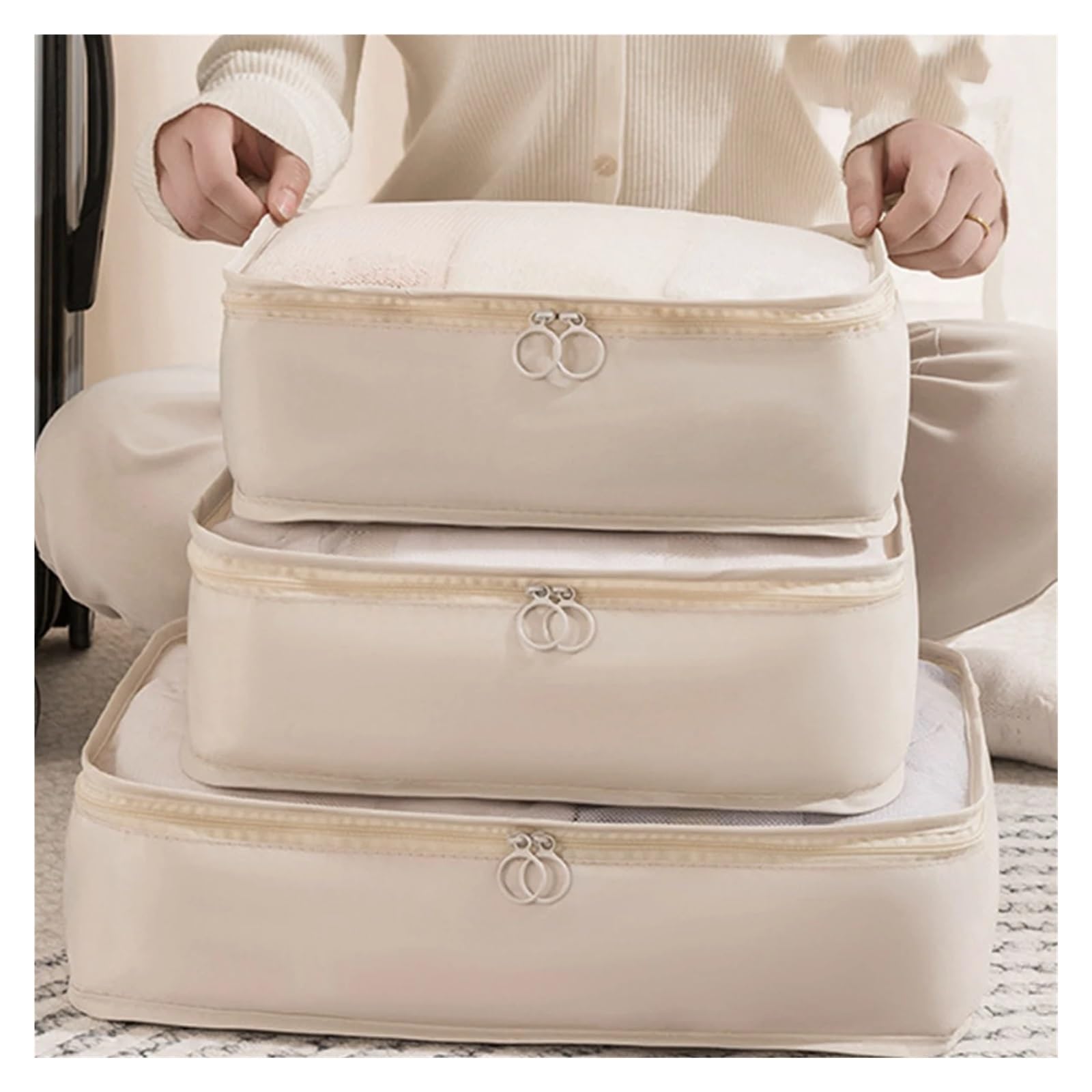 Organizer Viaggio 3 pezzi di cubi imballaggio comprimibili, pieghevoli, impermeabili, borsa da viaggio, valigia in nylon portatile con organizer for bagagli