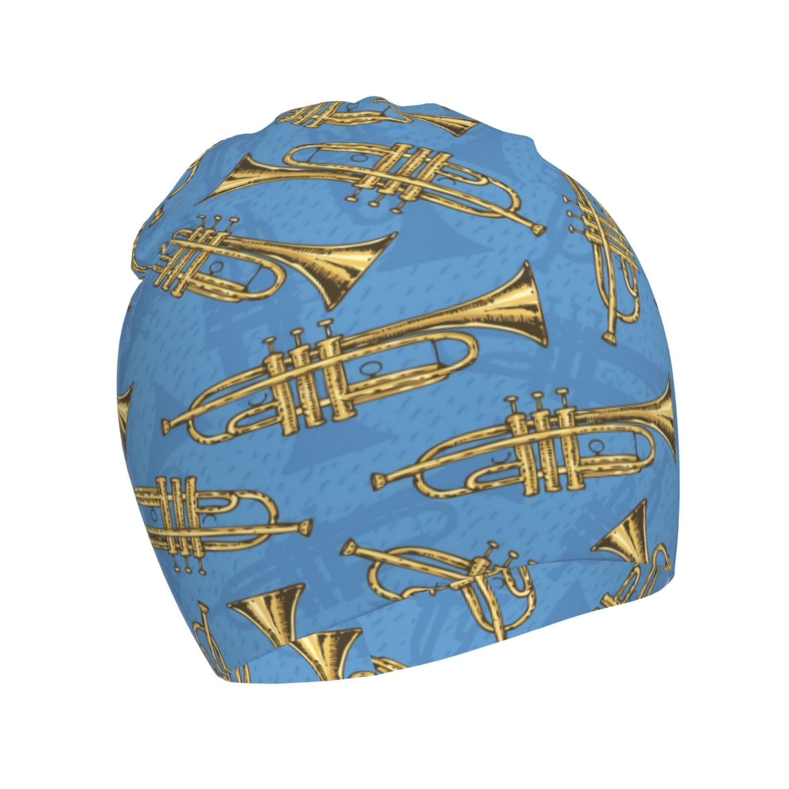 Golden Trombones of Music Notes Pattern Kids Beanie Hats Warm Knit Beanie Cap Skull Caps Gifts Decor for Boys Girls