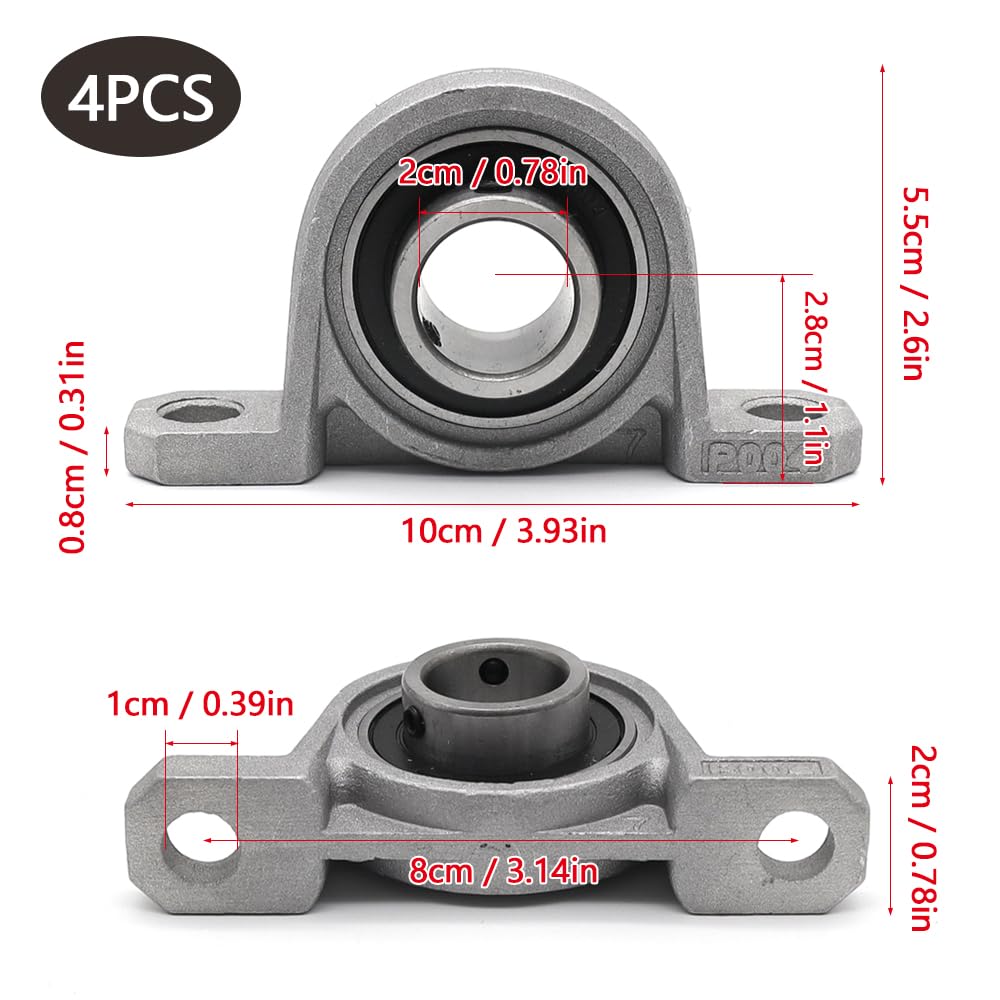 4 Pezzi 20mm Cuscinetti a Sfera con Supporto KP004 Cuscinetto a Sfere Autoallineante Può essere Utilizzato Come Accessori e Parti Meccaniche
