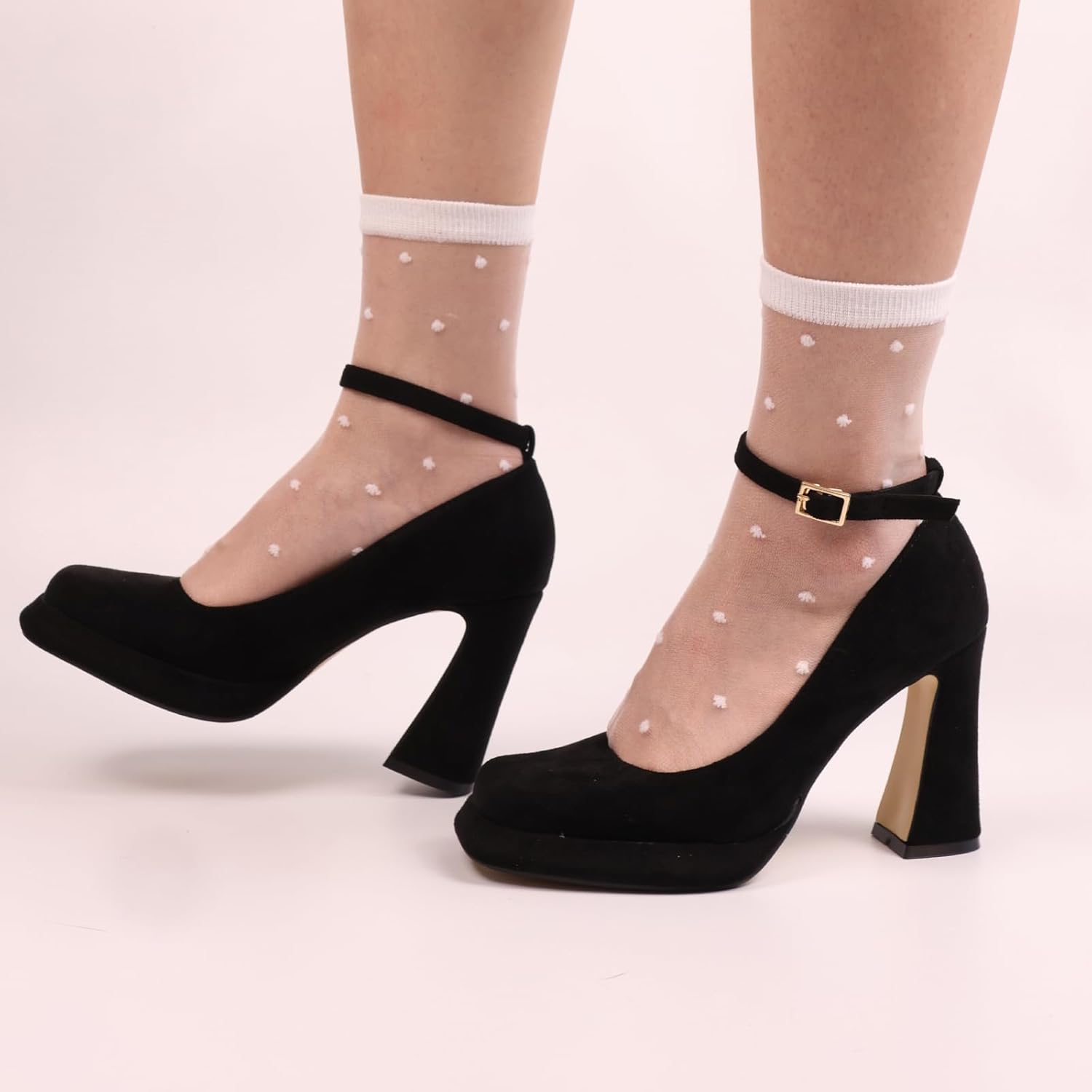 5 Pairs Sheer Ankle Socks for Women, Polka Dot Lace Mesh See Through Transparent Nylon Footies, Summer Thin Glass Socks - Image 3