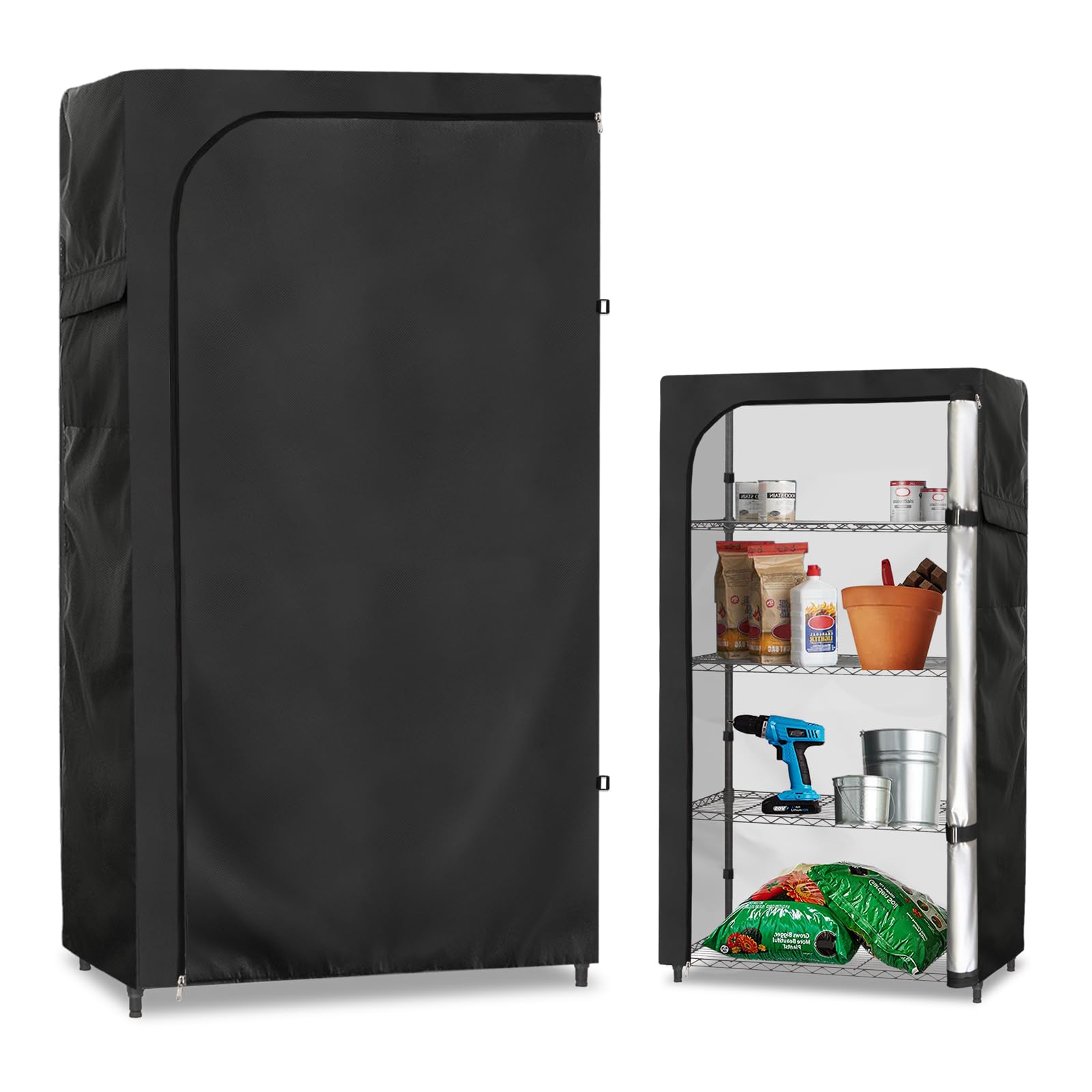 Rileytee Wire Shelf Cover,Heavy Duty 600D Dustproof Waterproof Shelf Covers for Wire Shelving,Outdoor Storage Rack Cover for Wire Rack with Zipper,Black,36"W x 18"D x 72"H