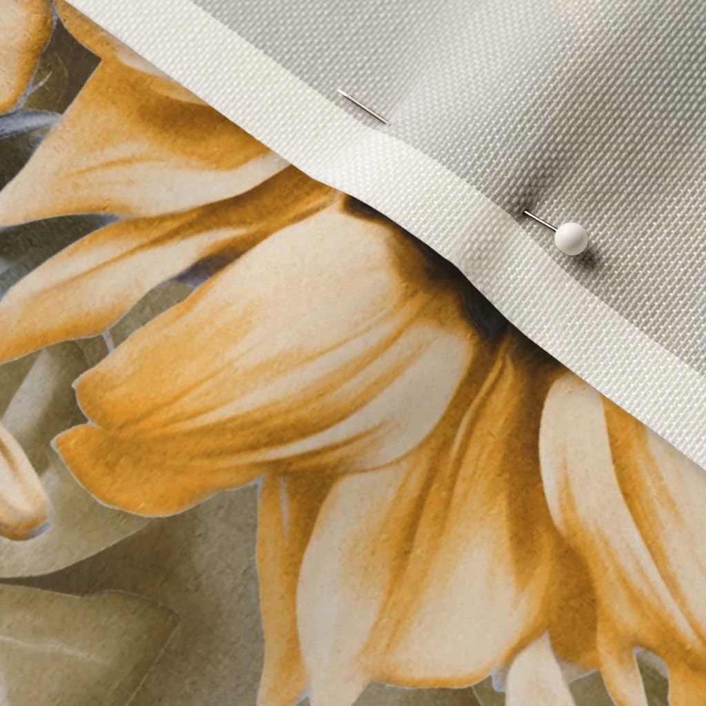 Spoonflower Fabric - Dreamy Autumn Sunflowers Cream Yellow Floral Nature Orange Printed on Upholstery Velvet Fabric Fat Quarter - Upholstery Home Decor Bottomweight Apparel