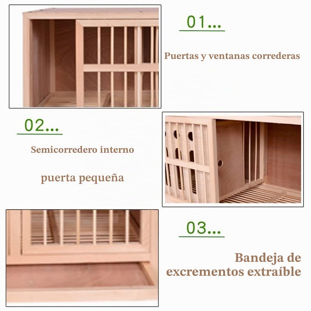 Nido para Palomas con Puerta Semi-Oculta, Jaula para Palomas con Bandeja para Heces, Jaula para Cría con Puerta Corredera, Caja De Apareamiento De Pájaros De Pino Resistente(Natural*2,60 * 30 * 35cm)
