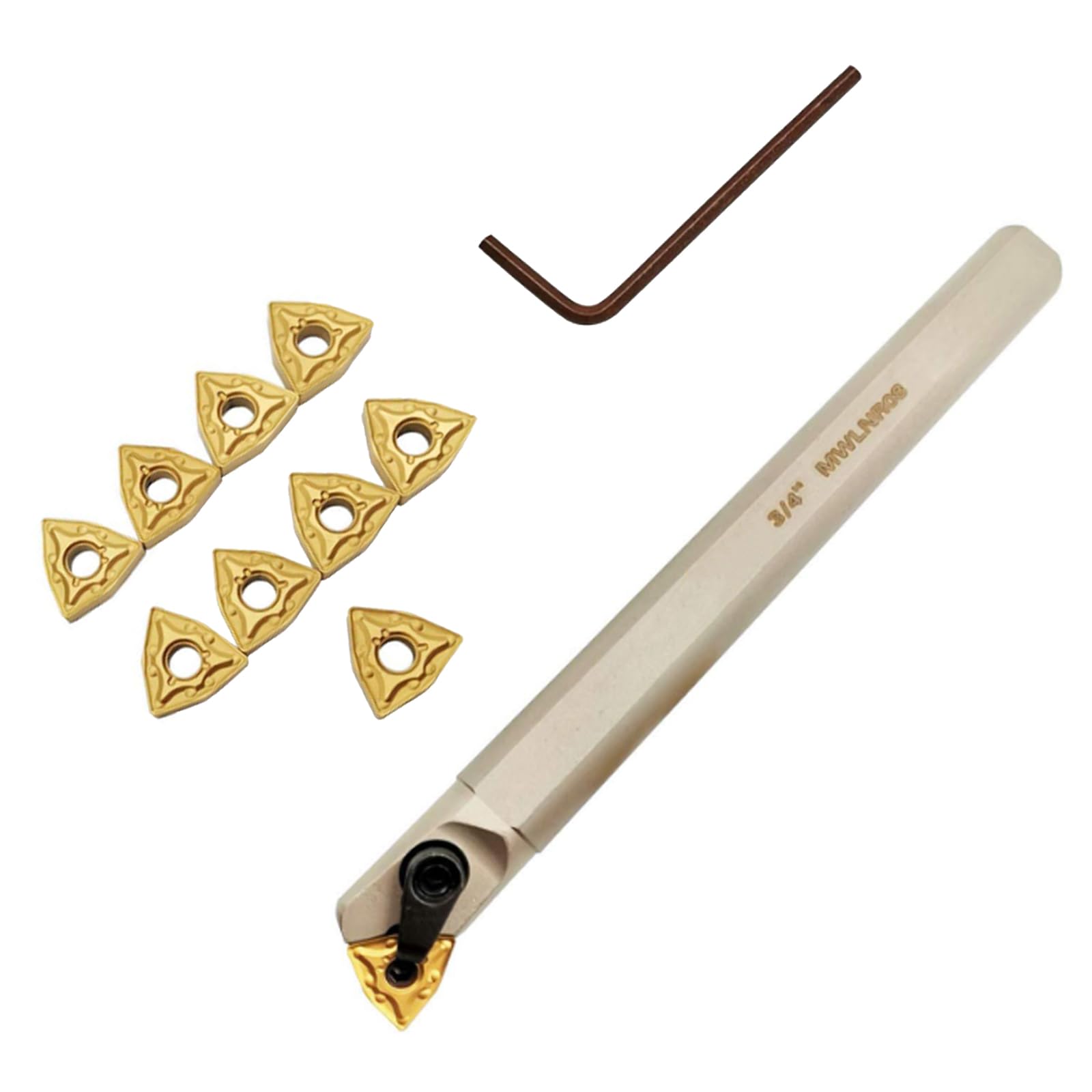 Herramienta de Torneado de 3/4 ", Herramienta de Torneado Torno de Acero Metálico Boring Bar Holder S20R-MWLNR08 con 10pcs Insertos de Carburo, Portaherramientas de Torneado, Inserto Indexable WNMG432