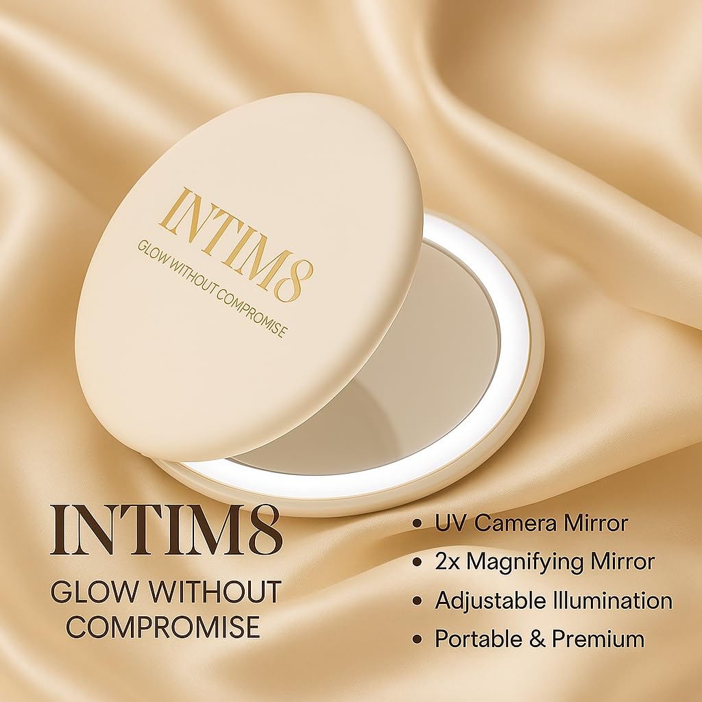 Intim8 Miroir de poche intelligent UV avec lumière LED pour maquillage et voyage
