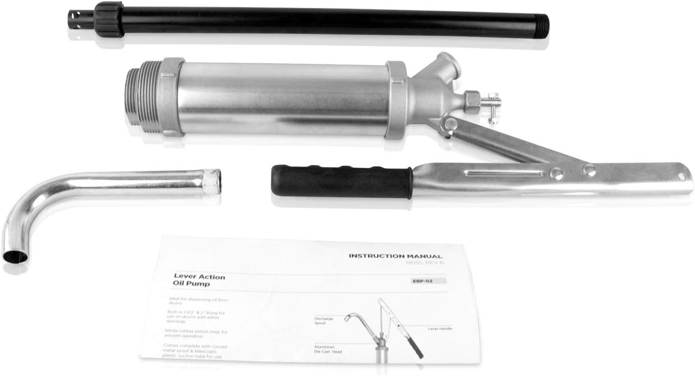 TERA PUMP - TRD490N Steel Lever-Action Drum Pumps (10 oz per Stroke) Telescopic, Fits 15 to 55 Gallon Drums, for Oil Based fluids, Diesel, Kerosene & Heating Oils