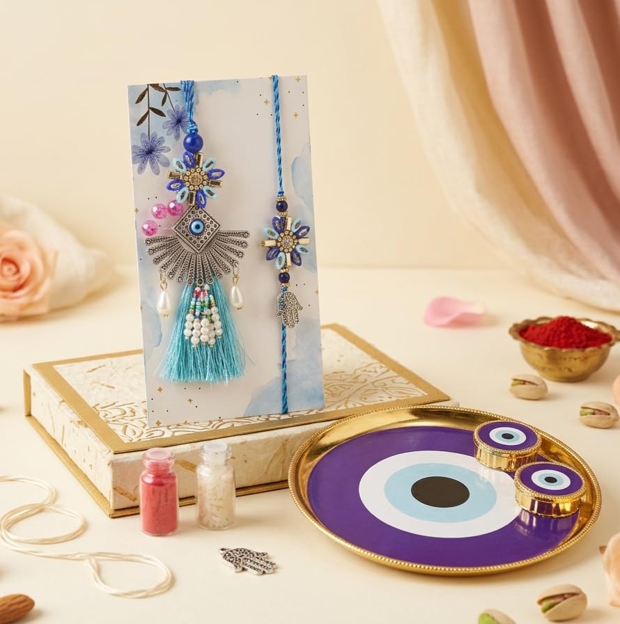 Image of Boys Bhaiya Bhabhi Designer Set Rakhies for Brother and Bhabhi Peacock Lumba Rakshabandhan Rakhi Set of 2, Fridge Magnet for Door Decor