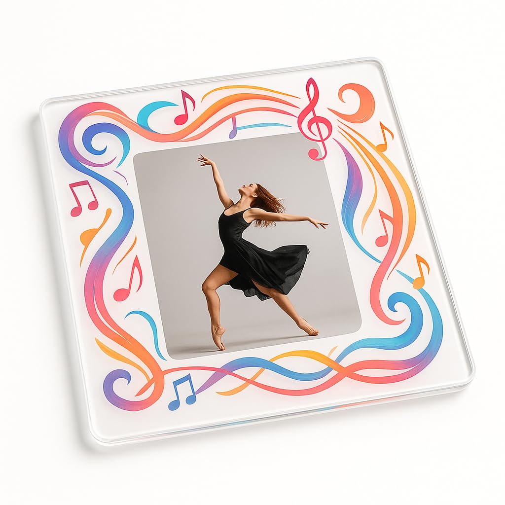 The Plum Penguin Dance Personalised Acrylic Coaster Gift With Ribbons Flow Design - Elegant Home Decor For Music Lovers & Performers
