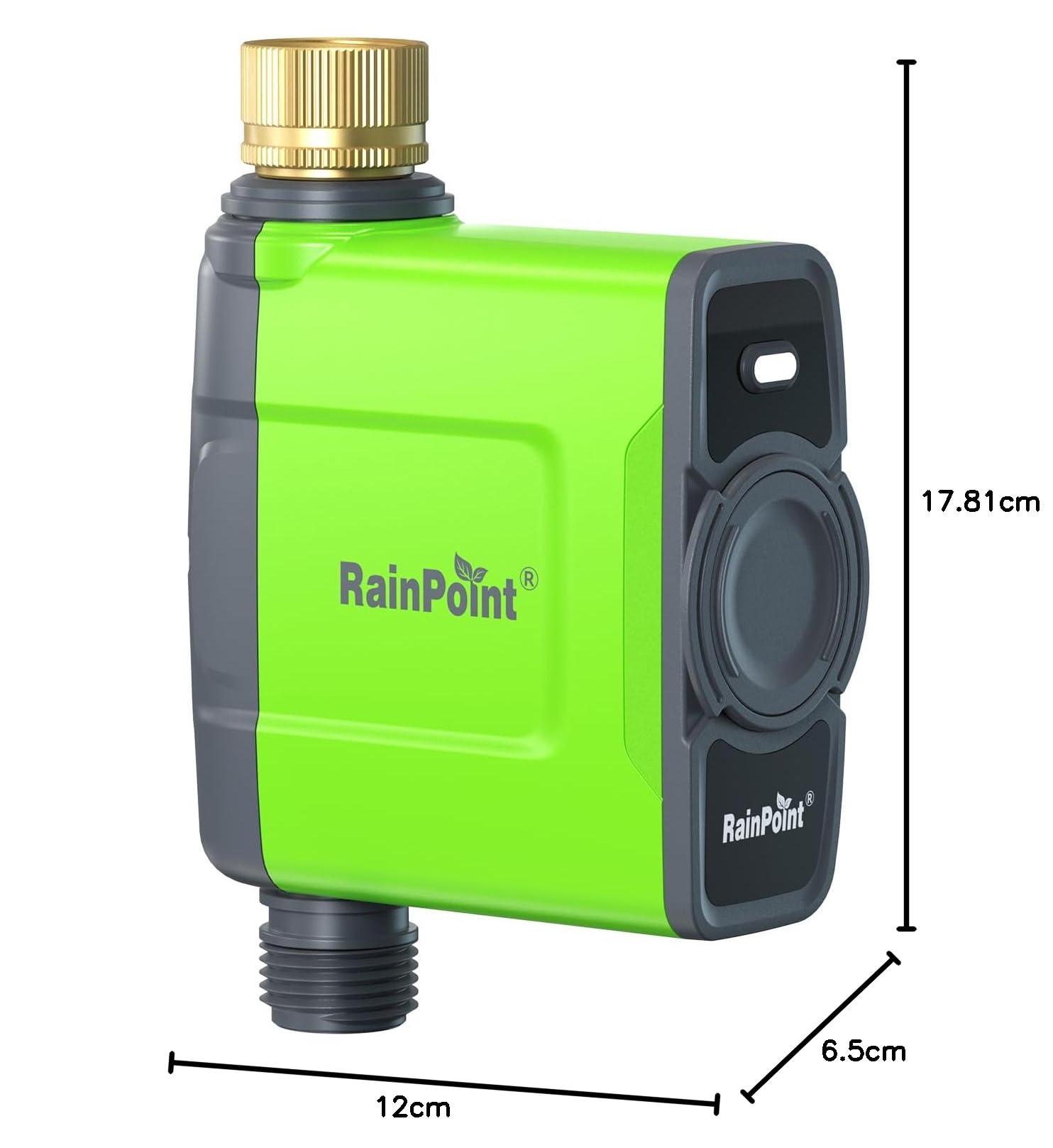 RAINPOINT Programador Riego WiFi sin Puerta Enlace de Antena, Debe Utilizarse con la Puerta de Enlace HWG023/HWG040 (Solo 2,4 GHz), Entrada y Salida de Latón, IP65 Temporizador Riego, 6 Horarios