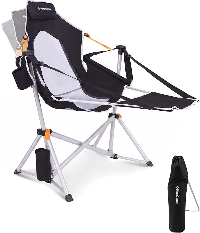 Hammock Camping Chair with Footrest & Breathable Mesh Back 400 lbs | Oversized Swinging Camping Chair for Adults, Aluminum Heavy Duty Foldable Rocker, Portable for Beach, Outdoor, RV & Backyard