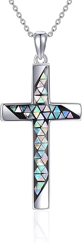 ONEFINITY Collar de cruz para mujer, plata de ley, cruz celta, brujas, nudo, collar con colgante de concha de abulón, joyería de cruz para mujeres y