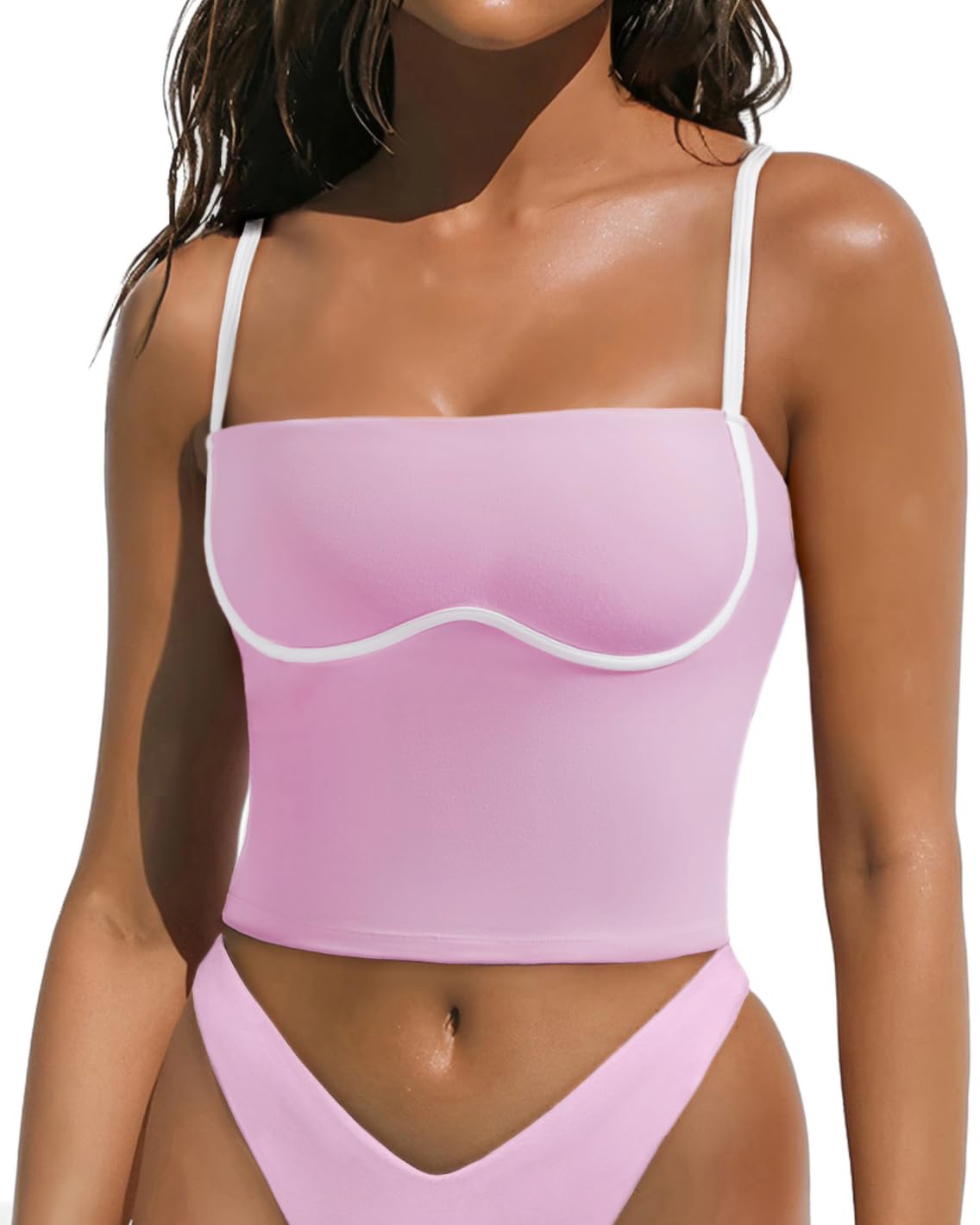 OMKAGI Womens Workout Tank Tops Adjustable Strap Longline Sports Bra Padded Sleeveless Top