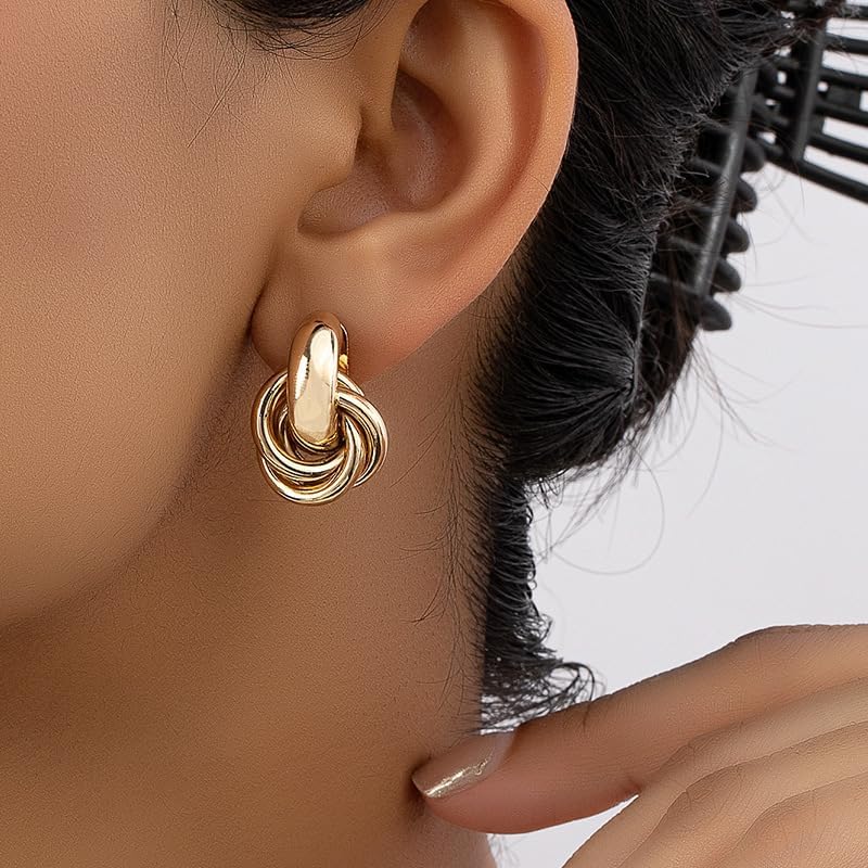 18K Gold Plated Knot Stud Earrings – Chunky Interlocking Hoop Design for Women, Minimalist Statement Jewelry - Image 5