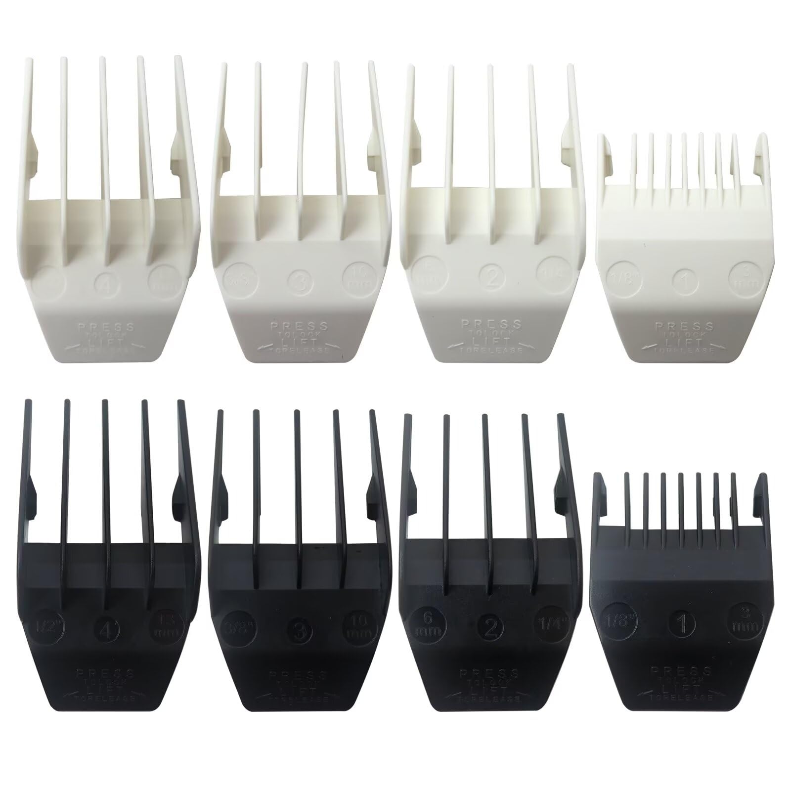 LINGSEE New Professional Black&White Clipper Guards - 8-Piece Clipper Guides For Wahl Peanut, Trimmer Cutting Guides Set - Competible with Peanut Blade