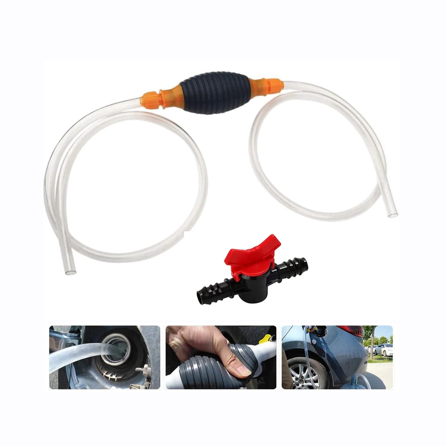 Lukione Multifunction Siphon Pump, Gasoline Hand Transfer Pump with 2M Durable PVC Hose, Portable Gas Siphon Hose Hand Fuel Transfer Pump, for Gas Oil Diesel Fish Tank (2M)