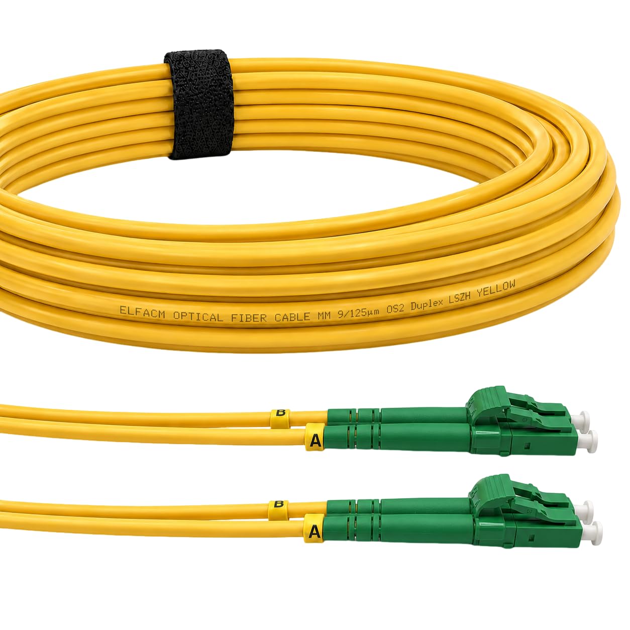 Elfcam® - LWL Glasfaser-Kabel LC/APC auf LC/APC Stecker, Duplex Singlemode 9/125μm OS2 Patchkabel (25M)