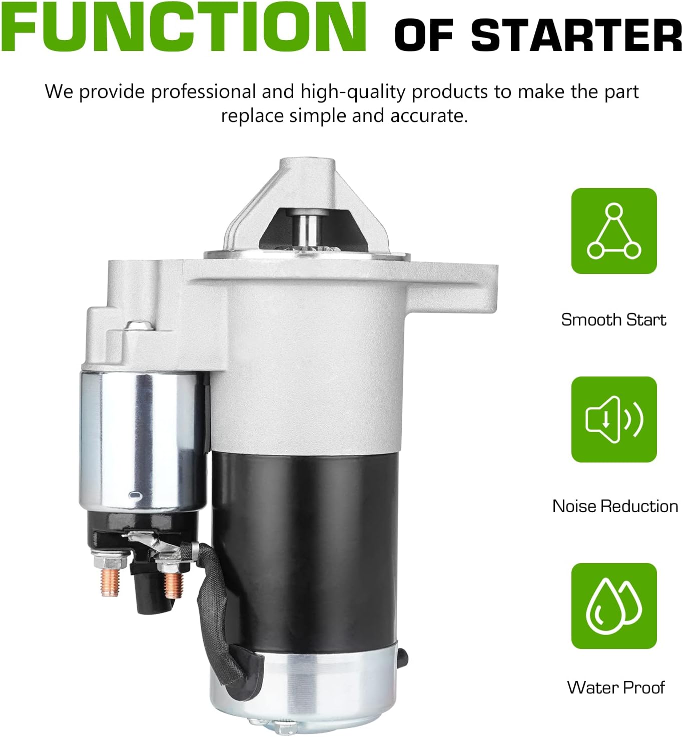 Starter for 4.0L Replacement Fit for Jeep Cherokee 1999-2001 4.0L, for Grand Cherokee for TJ Series for Wrangler 1999-2002 4.0L, for 17403 17689 STR-3022B 56041012AD 410-48052 17749 M1T84381 SMT0077