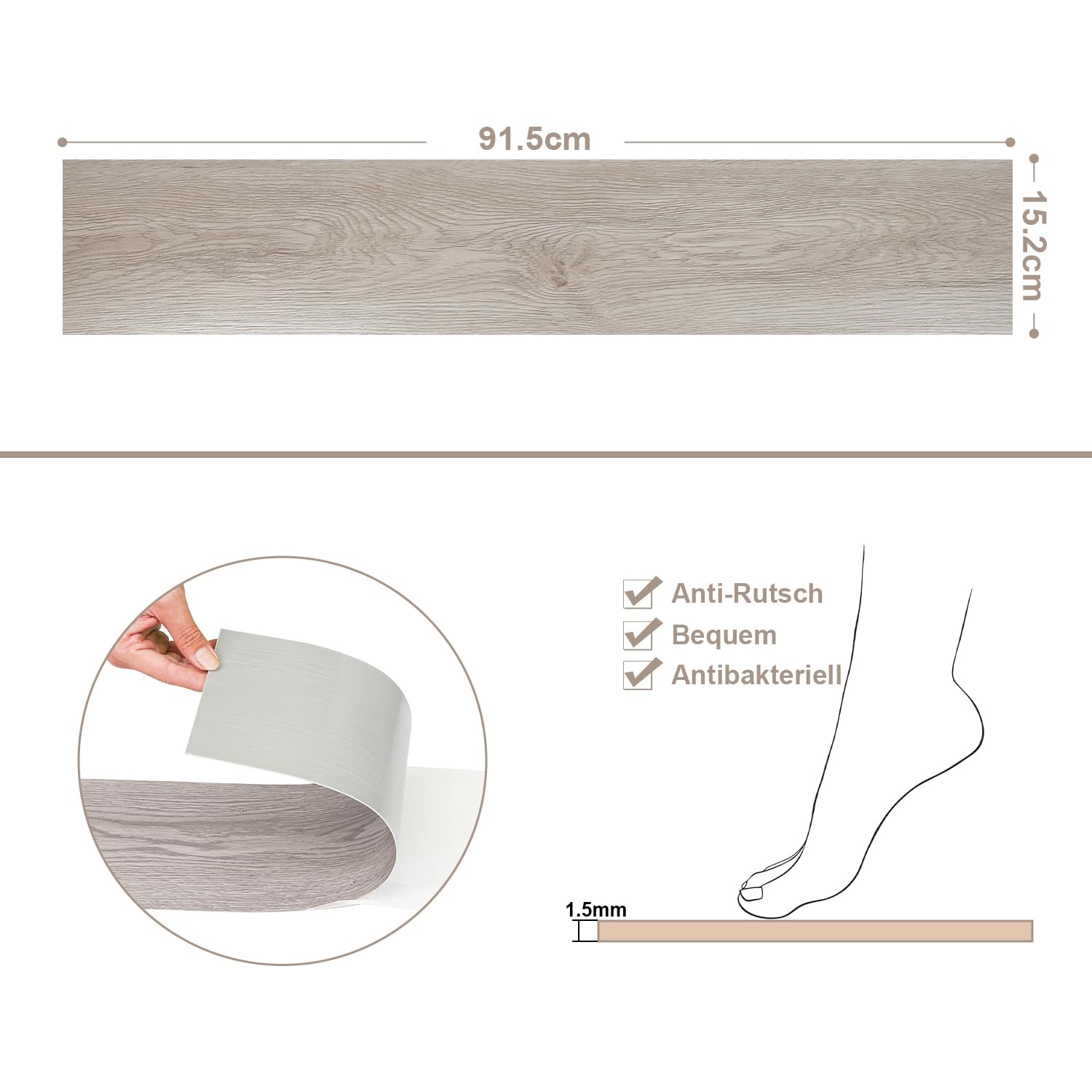 Eulenke Pavimento in PVC Autoadesivo Vinile, Effetto Legno, 10 m², 70 Piastrelle, Rovere Bianco