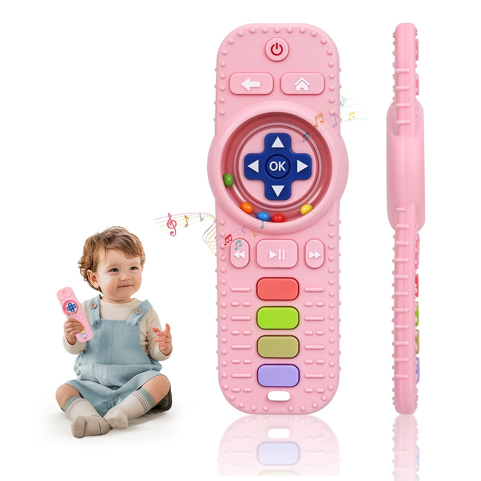 Beißring für Babys, Baby Fernbedienung Spielzeug, 1 Stück Fernbedienung Kinder Zahnungshilfe Beißring aus Silikon BPA-frei, wundes Zahnfleisch zu stimulieren und zu massieren, ab 3 Monaten (Rosa)