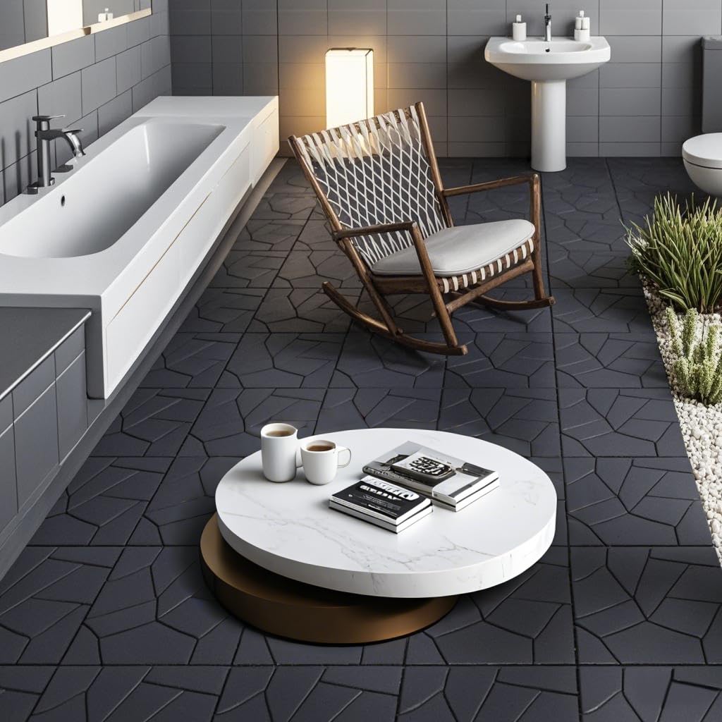 Paquete de 44 azulejos de polipropileno entrelazados, suelo impermeable estilo piedra de 12 x 12 pulgadas, azulejos de patio antideslizantes para todo tipo de clima para interior/exterior, piscina