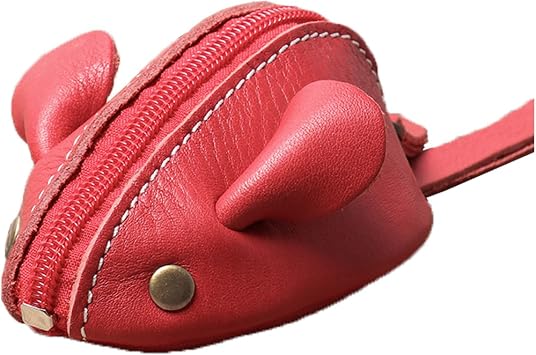 Genuine Leather Mouse Coin Handmade Includes Purse Rustic Leather Coin Purse Change Purse with Zipper Coin Organizer for Keys Change Headphones Red