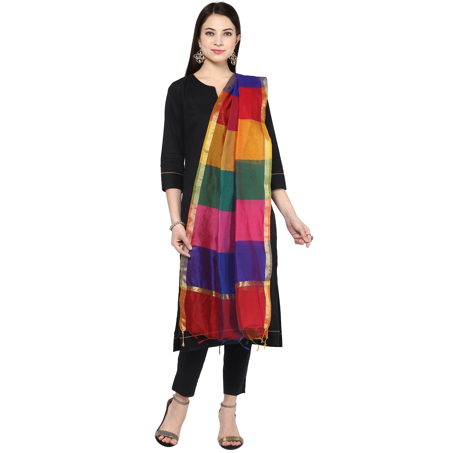 Women's Multicoloured Silk Dupatta (Multi-colored) (Multicolor) (2.25 Meter)-image-11