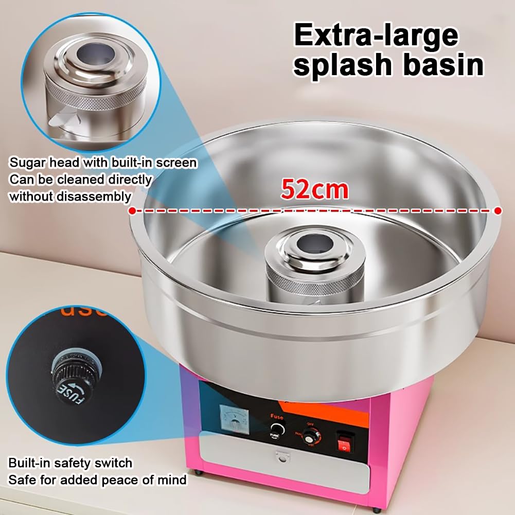 Macchina Professionale Automatica per Zucchero Filato, Macchina Elettrica per Zucchero Filato con Ciotola in Acciaio Inox, Cucchiaio per Zucchero E Cassetto, 1000W, Rimovibile,Blu