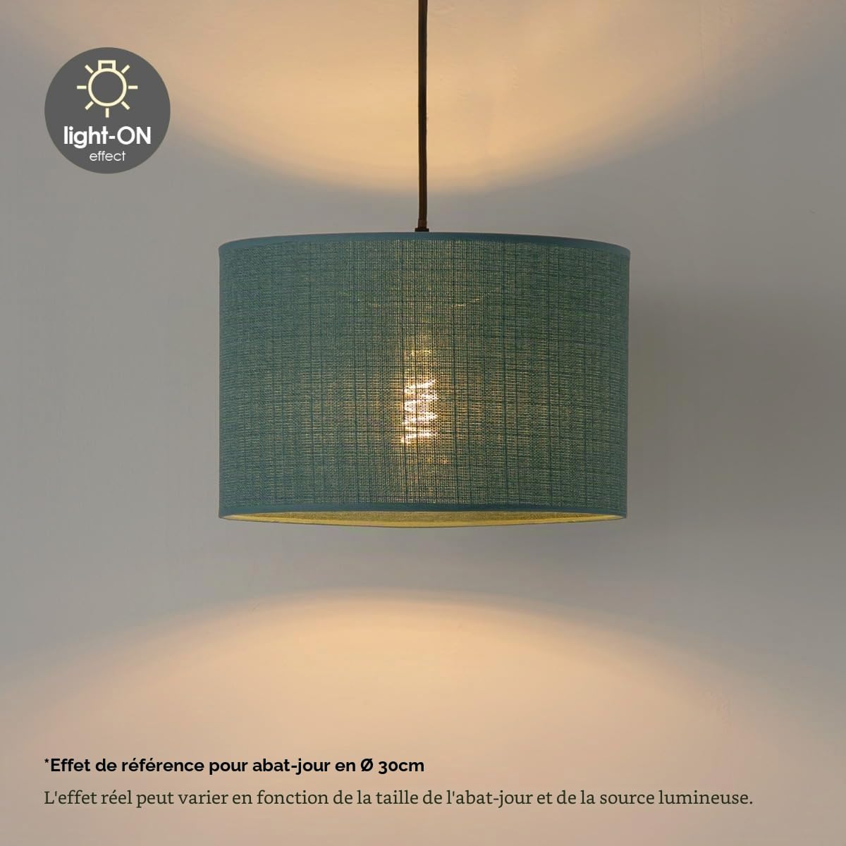 Home Sweet Home Abat-jour en tissu - D.40 x H.22 cm - Effet lin - Turquoise - E27 - pour lampadaire & suspension