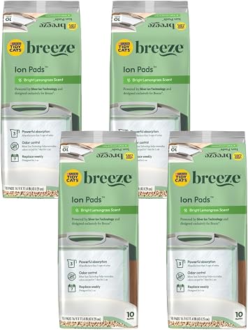 Tidy Cats Breeze Bright Lemongrass Scented Ion Cat Litter Box Pads Refill Pack - 10 CT Pack of 4
