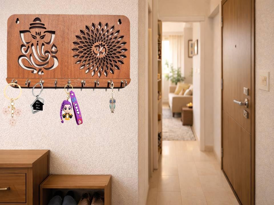 My Dream Carts Ganesha Om Chakra Key Holder for Home Decor Items | Stylish Key Hanger Wall Mounted | Handicraft Key Chain Stand | Wooden Keychain Hangers for Office Decoration | Wood Keys Organizer 2