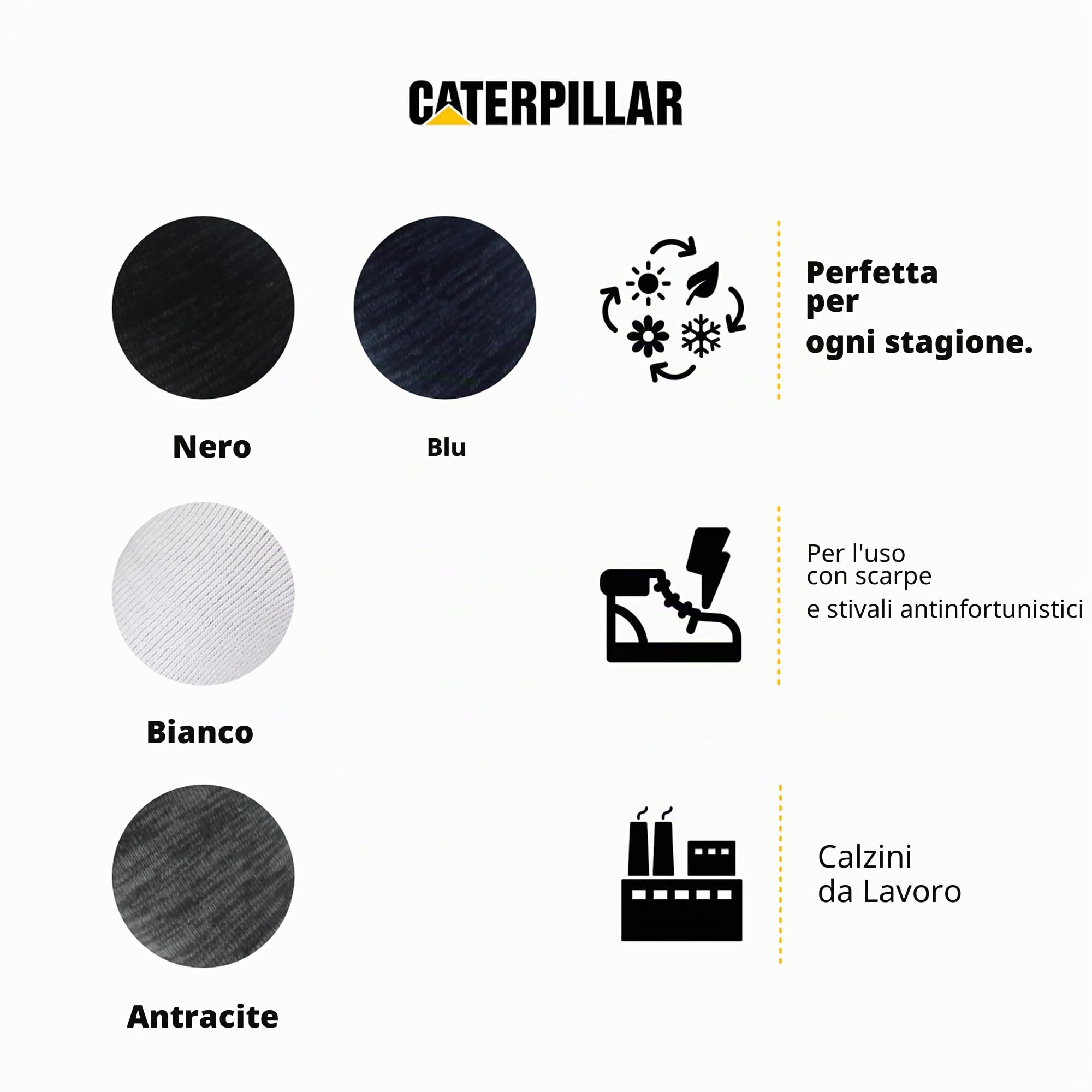Caterpillar 12 Paia Calze Sneaker Lavoro - Punta Tallone Rinforzati - Supporto Arco Plantare - Cotone