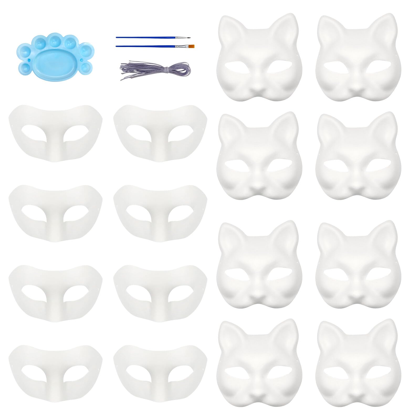 Qavctw 16PCS DIY White Masks Paper Cosplay Christmas Party Mask Unpainted Plain Craft Masquerade Masks for Christmas Mardi Gras Party Mask