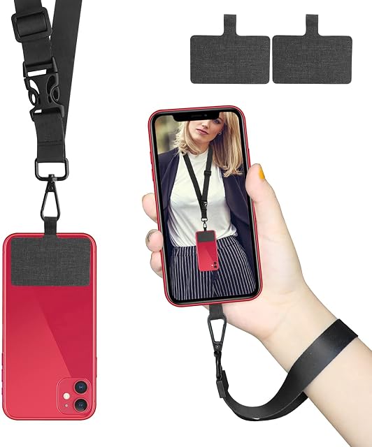ROCONTRIP Phone Lanyard Patch Neck Strap Lanyard with Detachable Neckstrap Compatible with Most Smartphone for iPhone Google Pixel LG HTC Huawei (Dark Black)