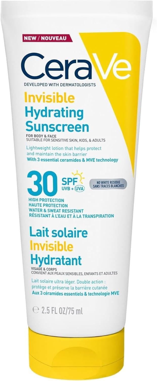 CeraVe Invisible Hydrating Sunscreen SPF 30, For Body & Face, 75ml