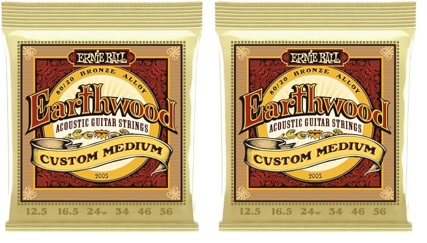 Ernie Ball Earthwood Custom Medium 80/20 Bronze Acoustic Guitar Strings, 12.5-56 Gauge (P02005) (Pack of 2)