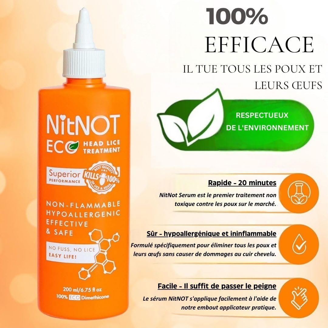 NitNOT Tête Lice traitement - tue tous les poux de tête et des œufs - XL200ml au moins 4 traitements longs cheveux - Coffre-fort - Aucun effet secondaire - Facilité d'utilisation - Pas odeurs