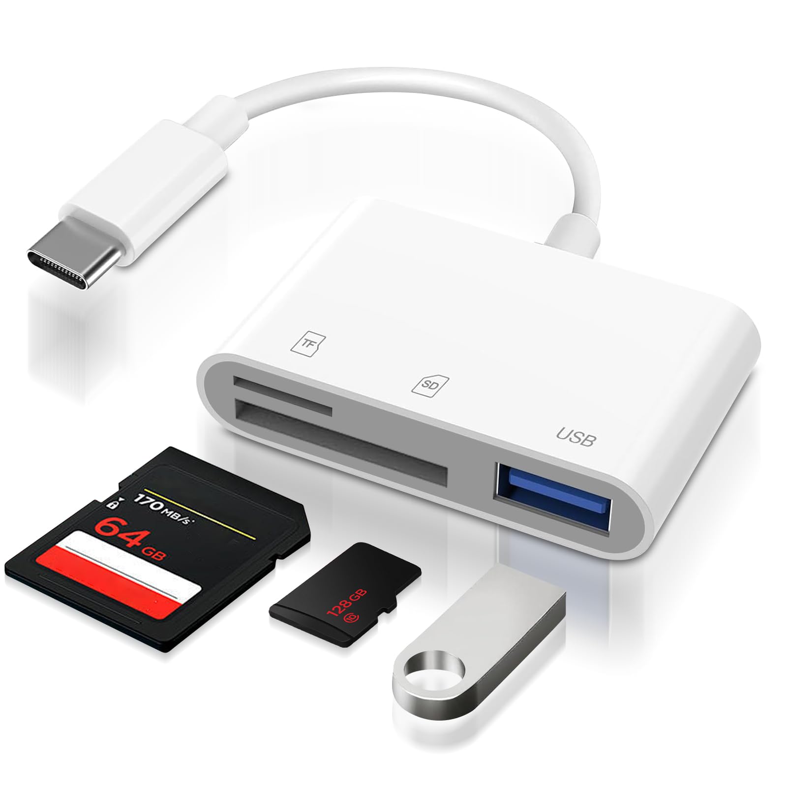 USB C SD Card Reader 3-in-1 USB 2.0, SD Card Adapter USB C & MicroSD Card Reader with Dual Slot and USB-A, Adapter Memory Card to USB C for iPhone 15/16/17, iPad, MacBook