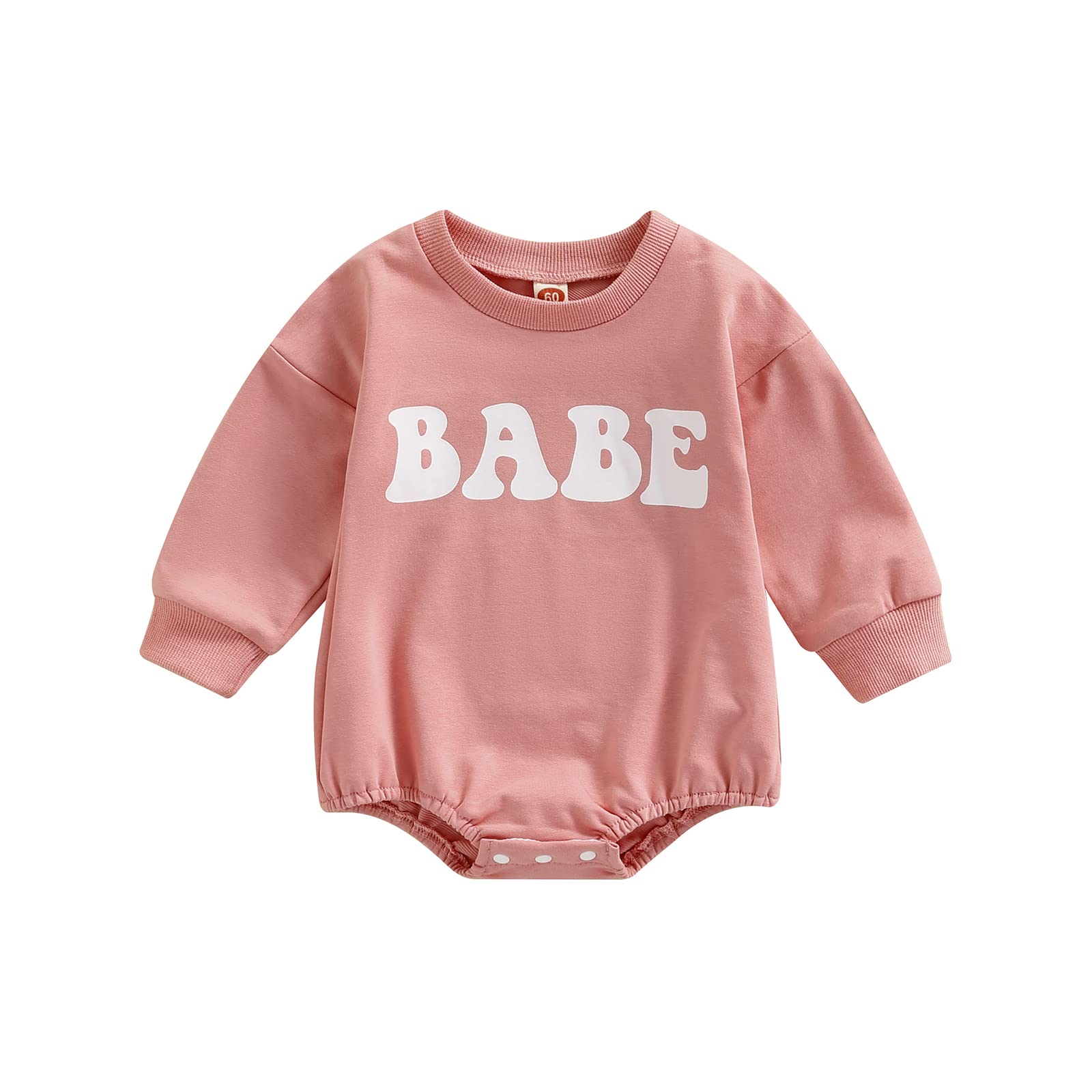 BOIBOKOKO Newborn Baby Girls Boys Clothes BABE Solid Color Sweatshirt Romper Long Sleeve Crewneck Bodysuit Fall Winter Clothes