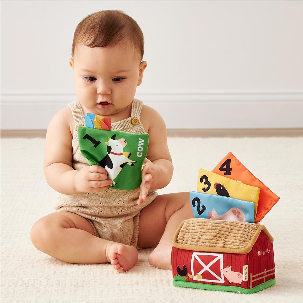 Itzy Ritzy Sensory Put-and-Take Toy for Babies & Toddlers, Teaches Animals, Numbers, Colors & Textures; Features Soft Satin Scarves with Crinkle Sounds (Farm)