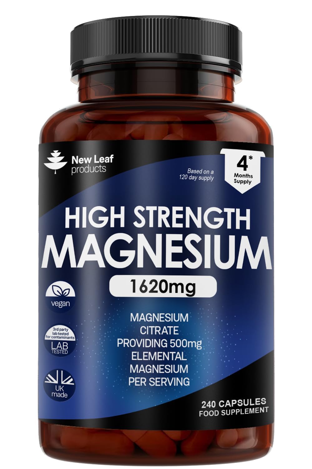 Magnesium Citrate 1620mg Super Strength and High Absorption Supplements - With 500mg Elemental Vegan Magnesium, 240 Capsules