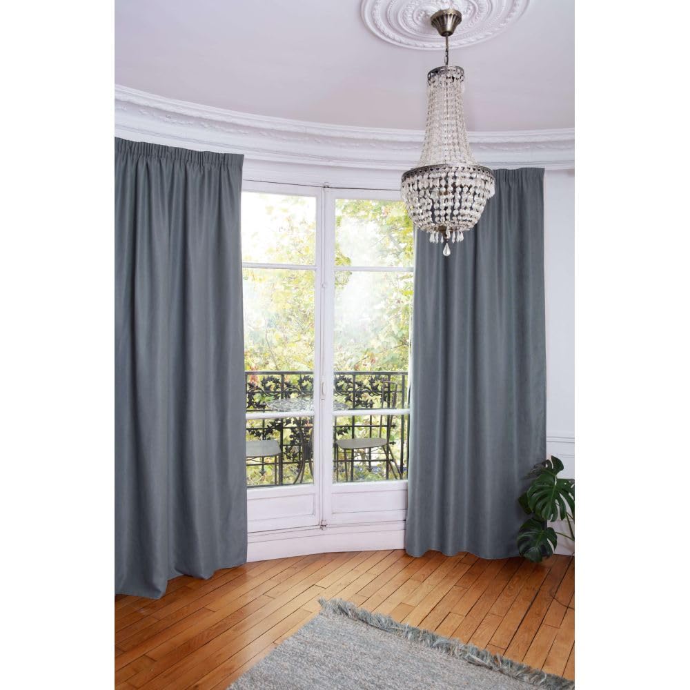 Moondream ThermActiv® Rideau Thermique Hiver+Été | Isolant Anti-Chaleur et Anti-Froid | Technologie Brevetée | Fabrication UE | Galon fronceur | Gris MC458 | 130L x 250H cm